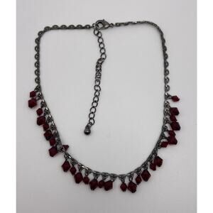 Gun Metal Gray Small Ruby Colored Beaded Costume Collar Necklace